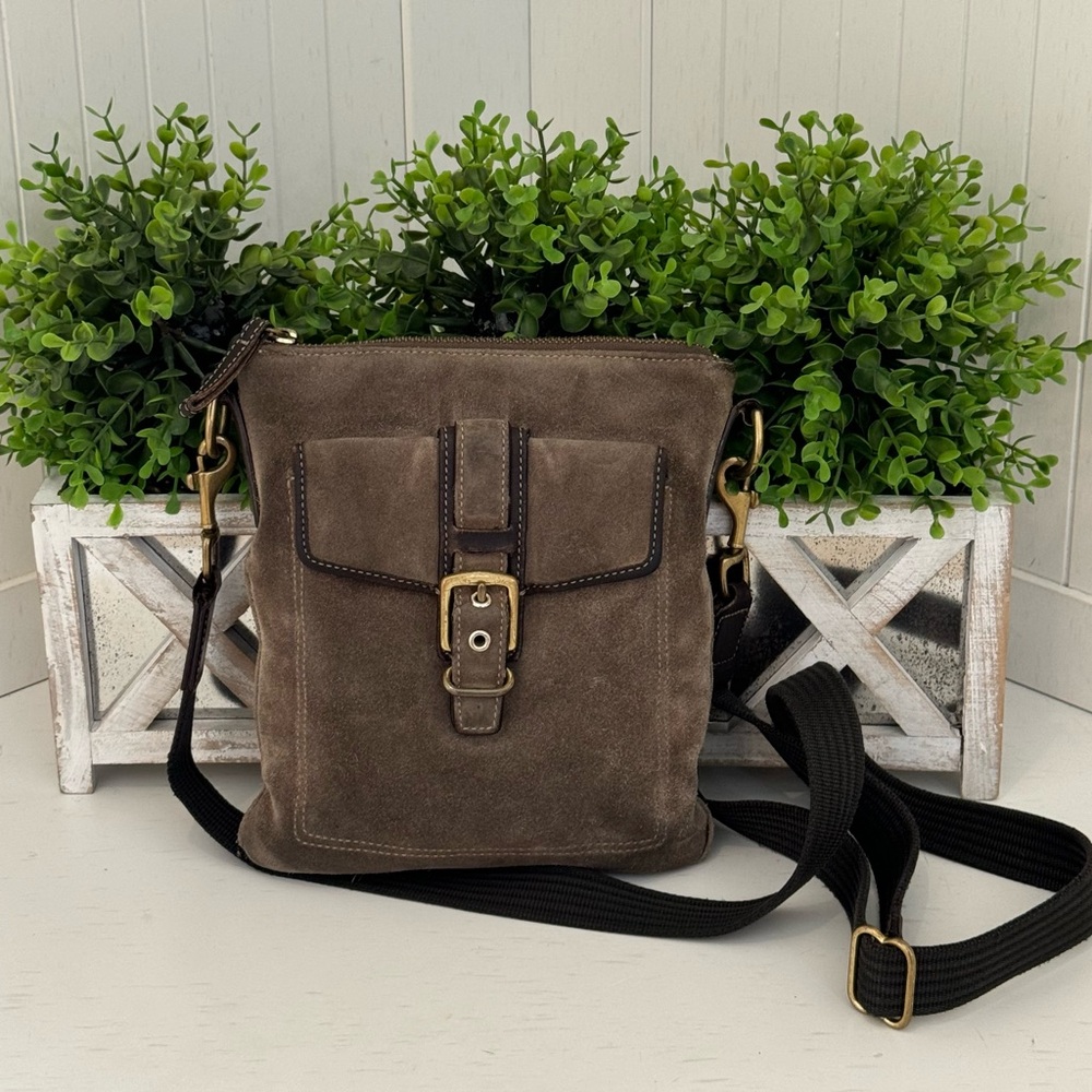 COACH VINTAGE Brown / Taupe Suede Hamilton Crossbody / Slingback Bag - EUC